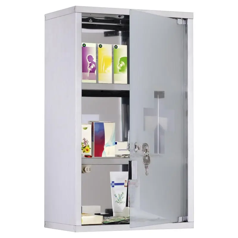 Stainless Steel Medicine Cabinet with Glass Door, 30 × 18 × 50 cm
