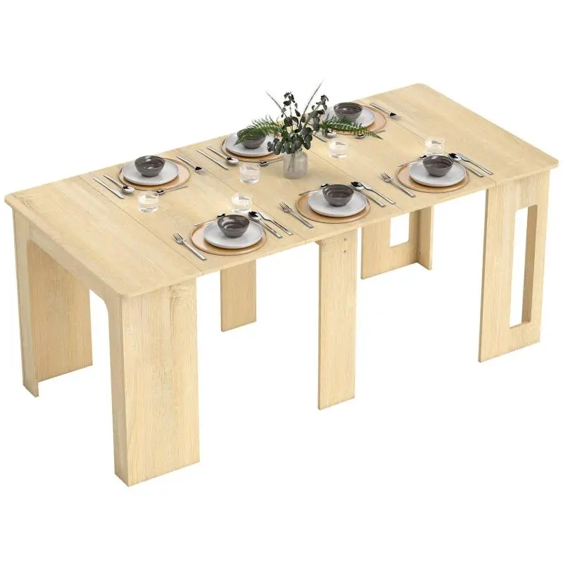 Dining table, folding table, extendable kitchen table, dining room table, chipboard, 60-180 x 85 x 75 cm, natural