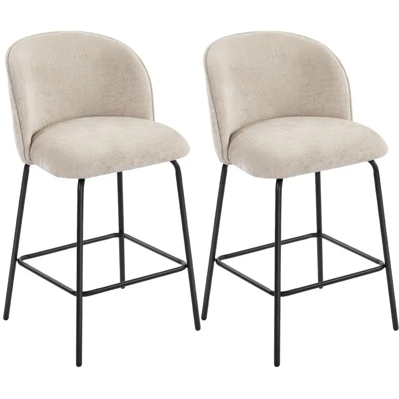 Set of 2 Bar Stools with Backrest and Footrest