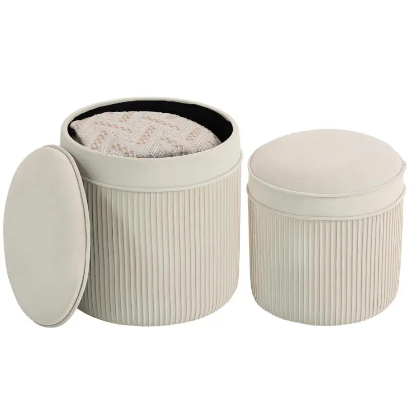 Nesting Storage Ottoman Set, Cream White