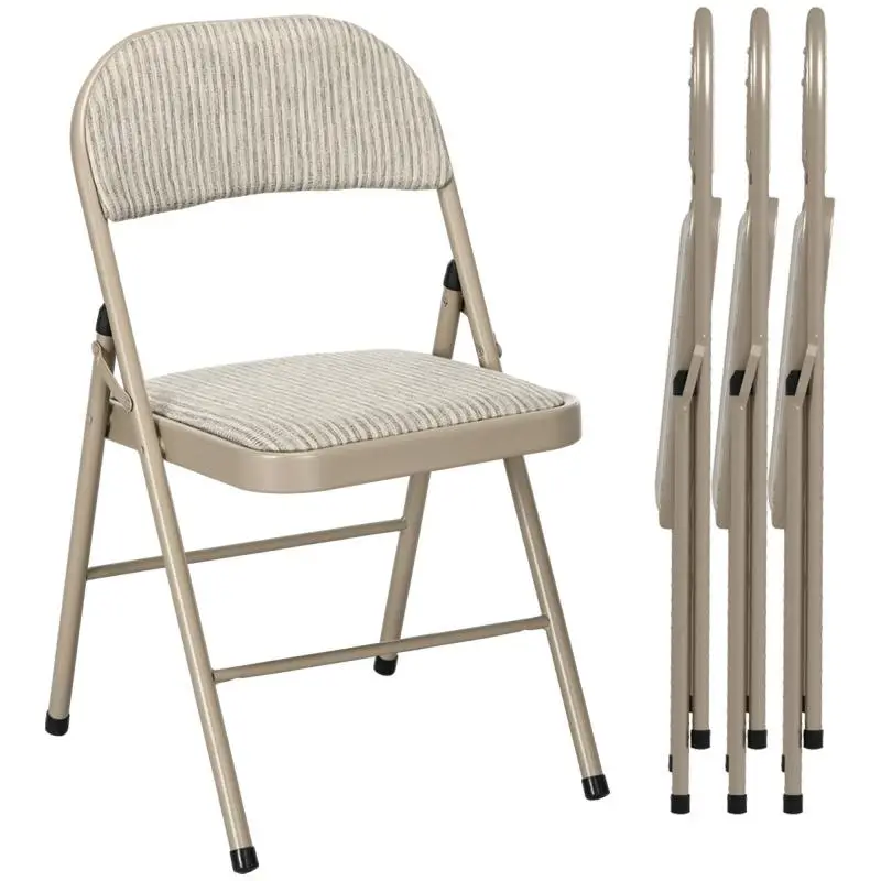 Folding Steel Chair with Linen-Style Finish, Beige