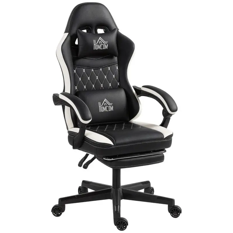 Gaming Chair with Footrest and Headrest Cushion