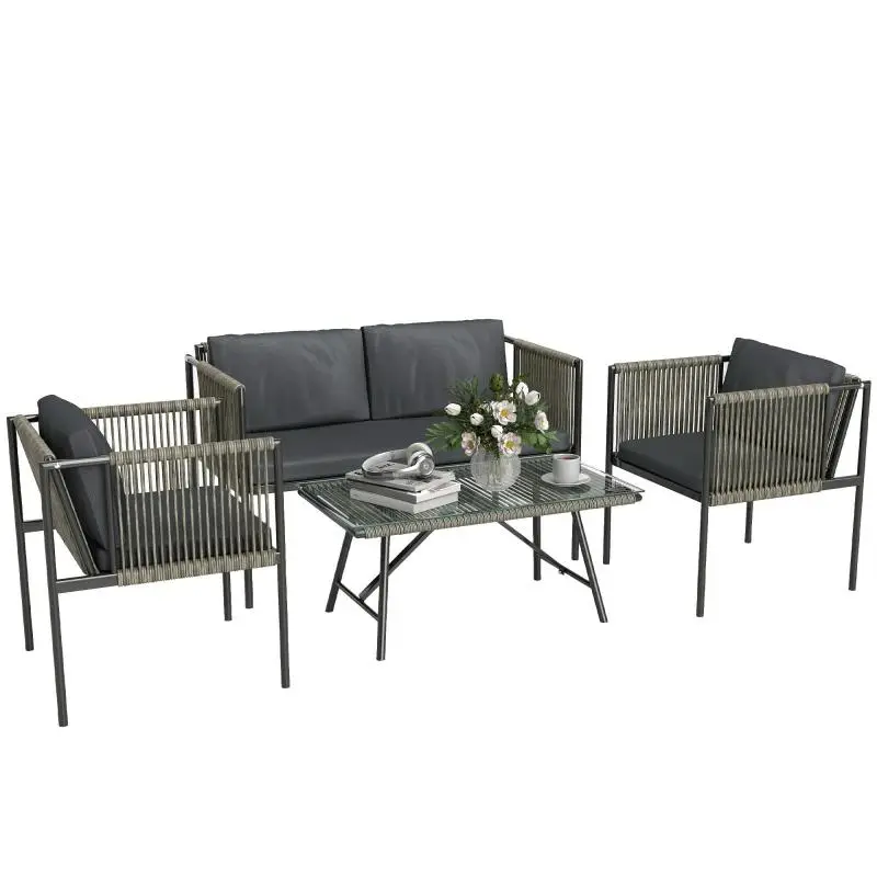 4-Piece Garden Furniture Set with Glass-Top Table