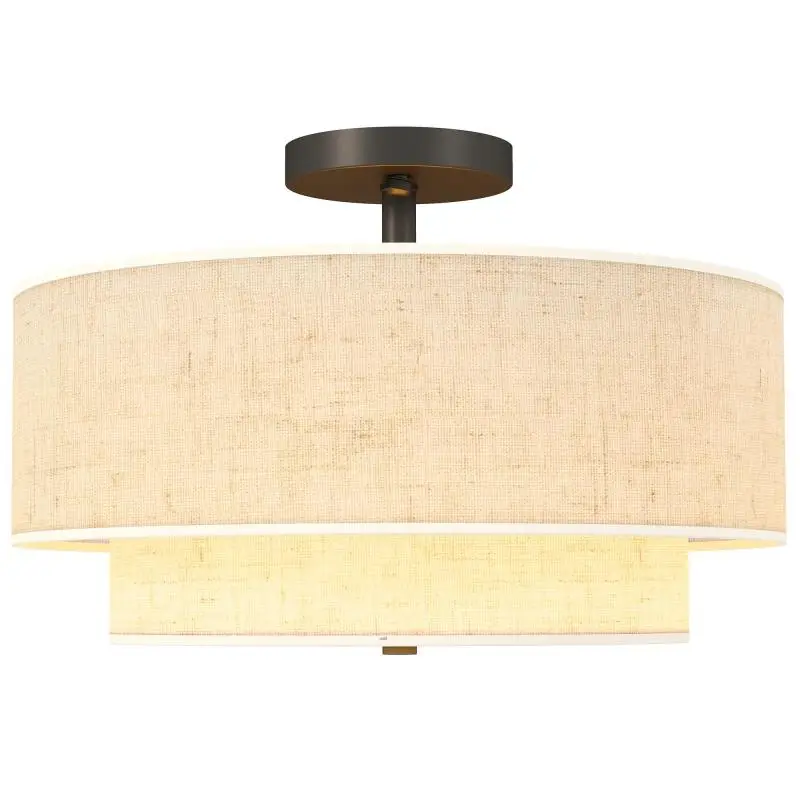 Ceiling Light with Double Linen-Look Shades