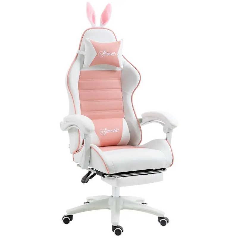 Ergonomic Gaming Chair with Footrest, Pink