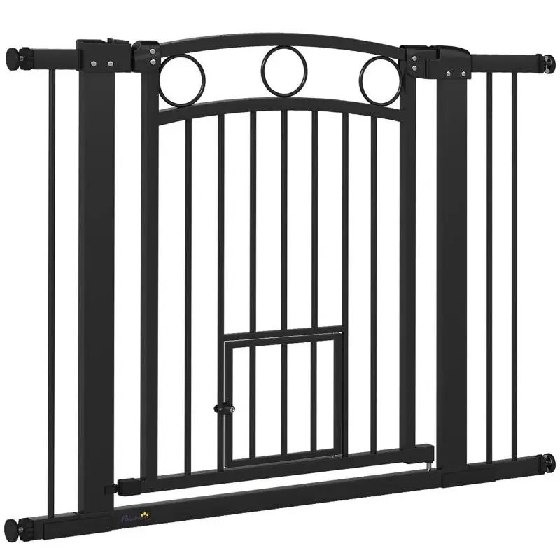 Adjustable Pet Gate with Cat Door, 77 cm Height