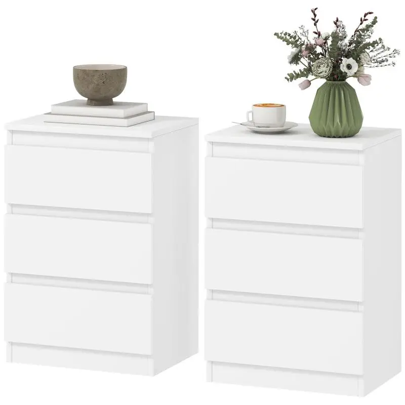Set of 2 Bedside Tables with 3 Drawers, White
