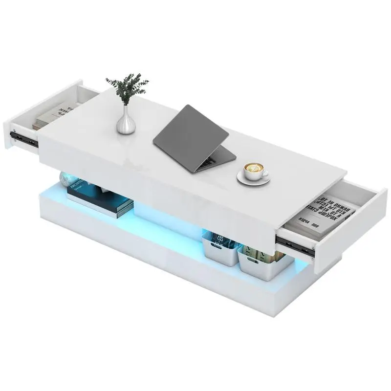 Living Room Table with Drawers and LED Lights