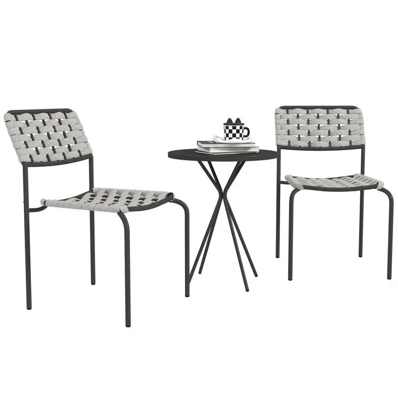 3-Piece Rattan Garden Bistro Set, Grey