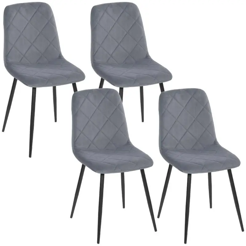 Set of 4 Velvet-Effect Dining Chairs, Grey