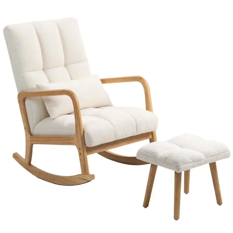 Rocking Chair with Footstool, White