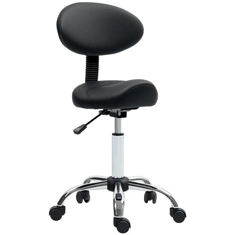 Height-Adjustable Rolling Stool with Backrest