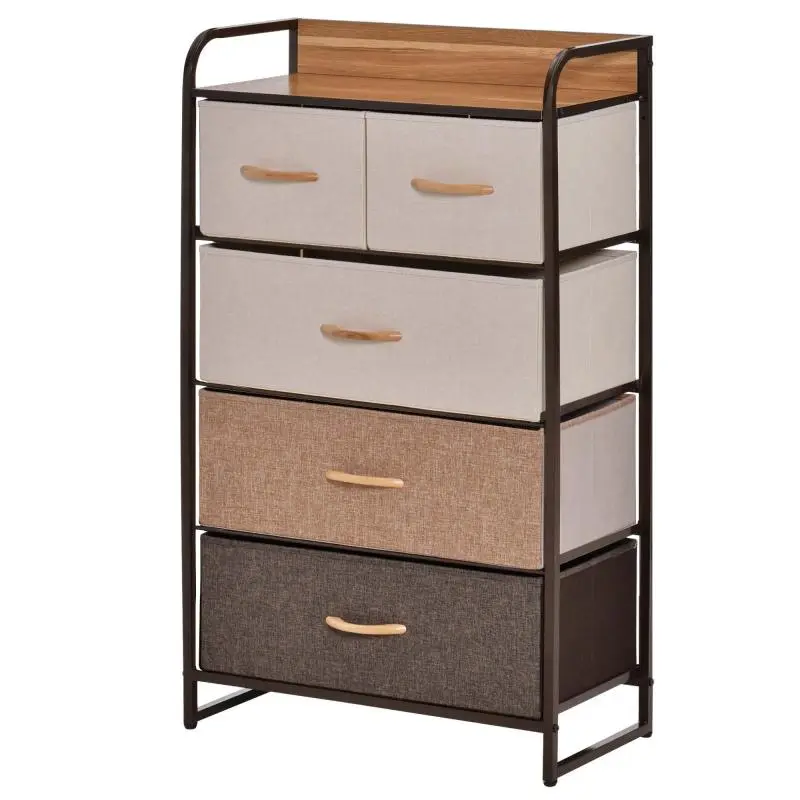 Chest of drawers with 5 foldable fabric drawers, shelf, sturdy steel frame, 58 x 29 x 99 cm