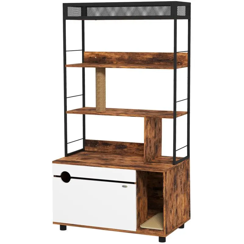 Cat Litter Box Cabinet with Shelf and Scratching Post