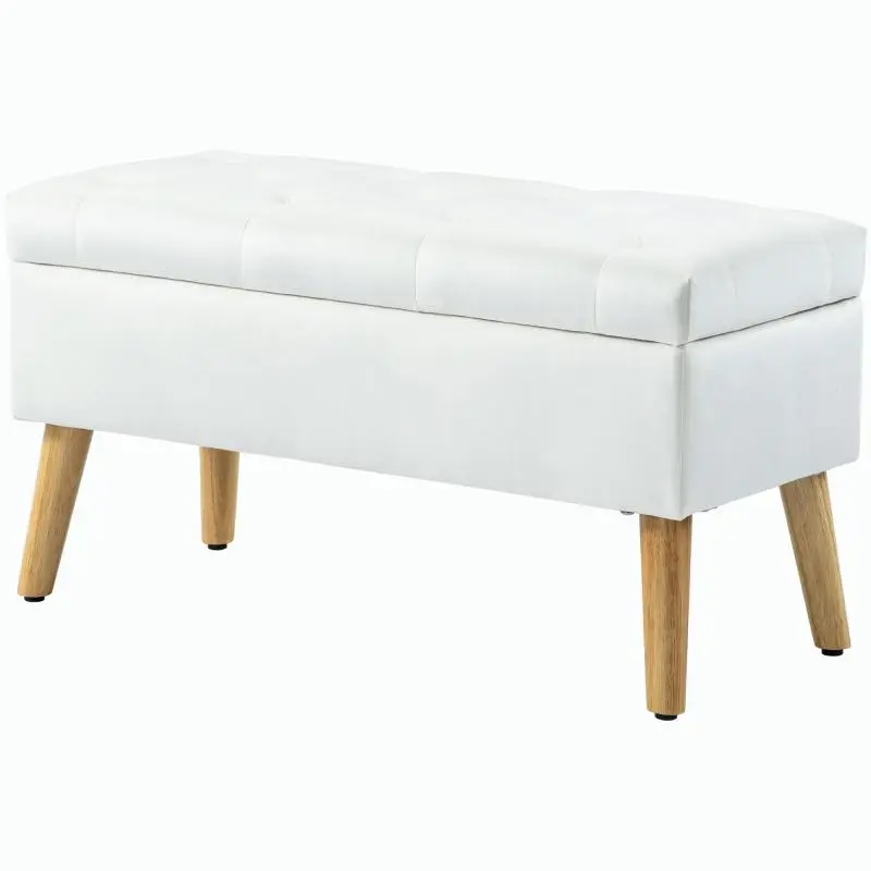 Upholstered Storage Bench, White, 80 cm