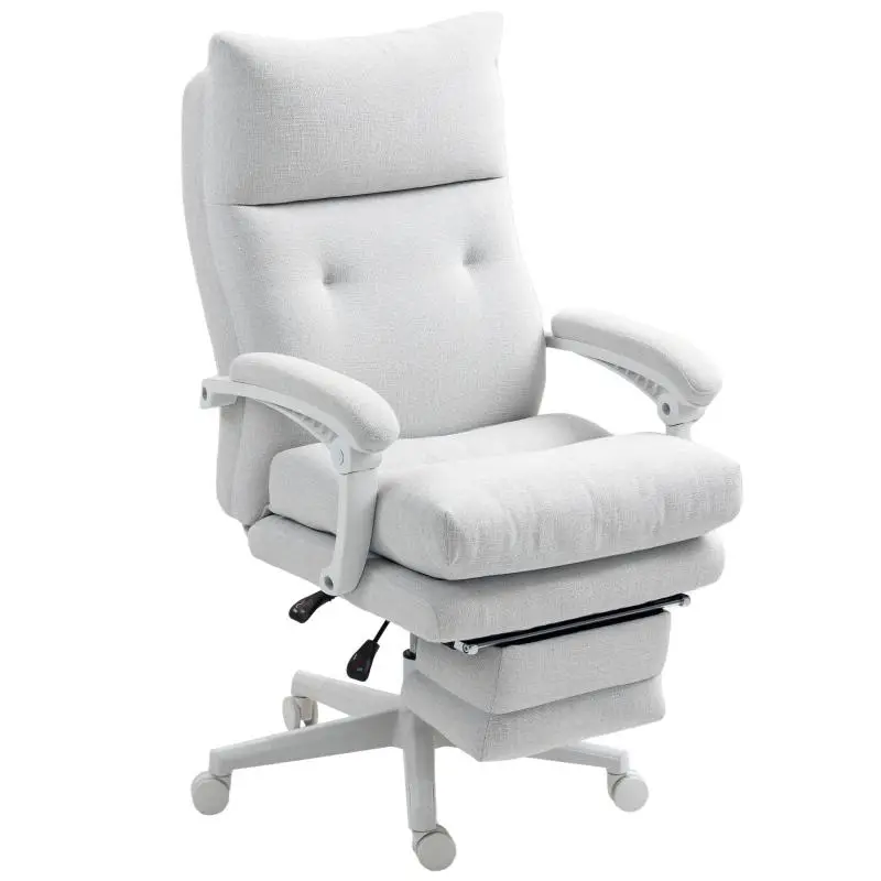 Rolling armchair, linen look, height adjustable, 160 degree reclining, footrest, cream white