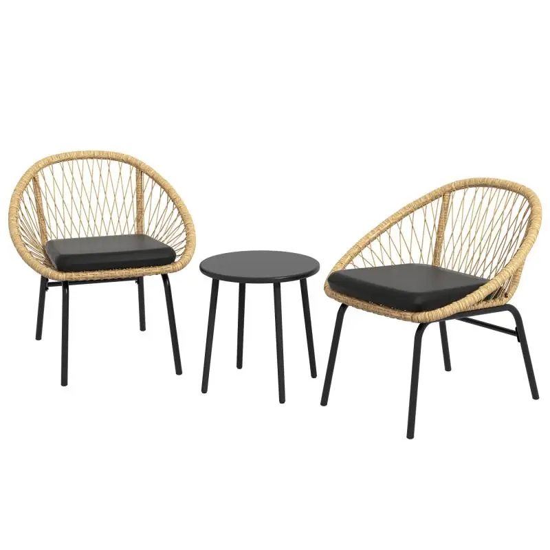 Rattan Bistro Set with 2 Armchairs and Table