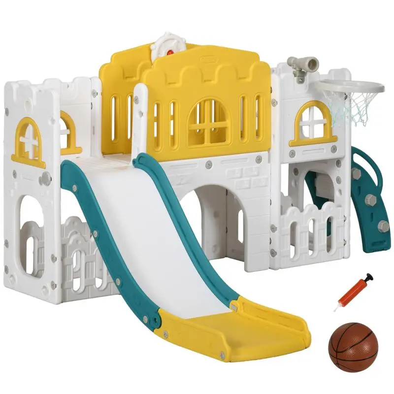 Children's Slide 7-in-1 Play Set, Yellow/White/Green