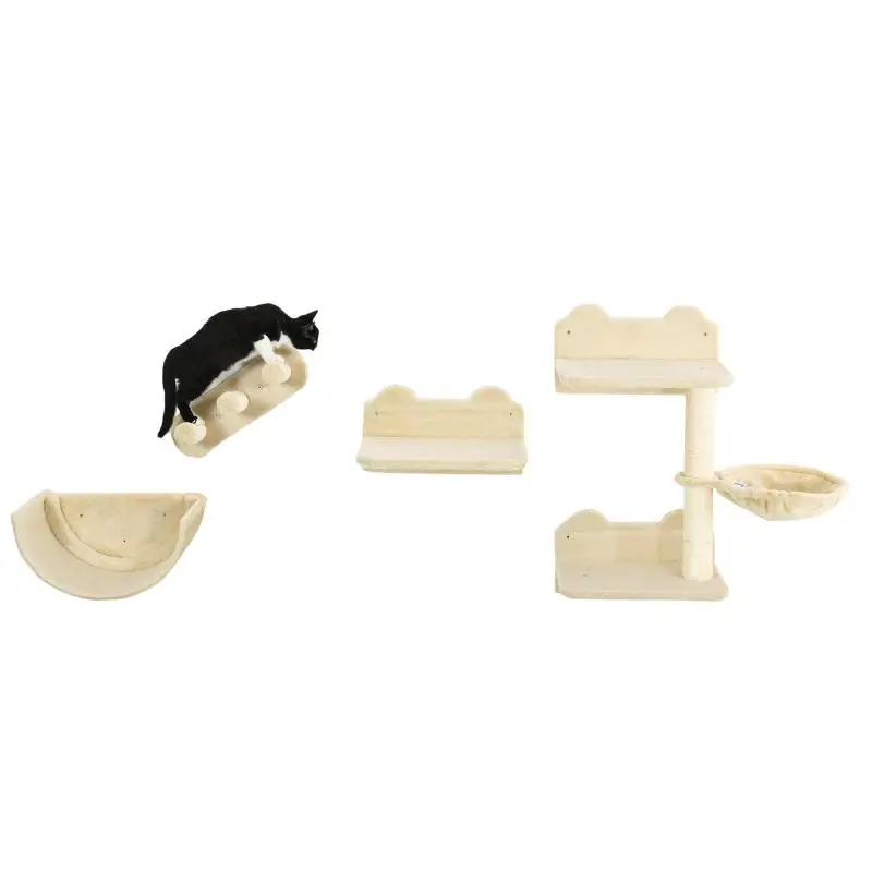 4-Piece Cat Climbing Wall Set, Beige