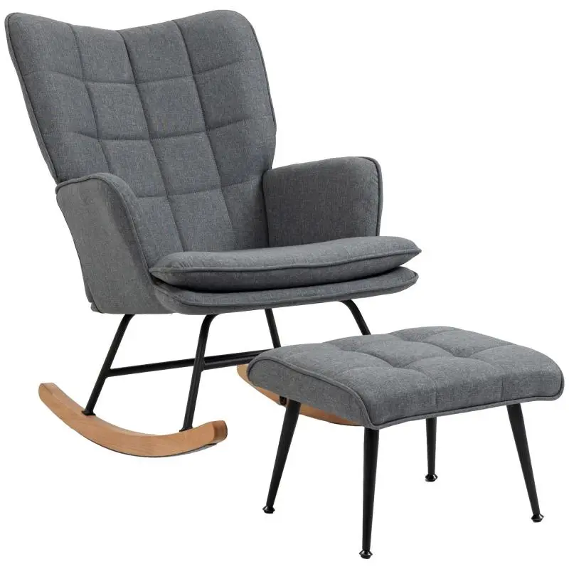 Rocking Chair with Footstool, 64 × 89 × 90 cm, Dark Grey