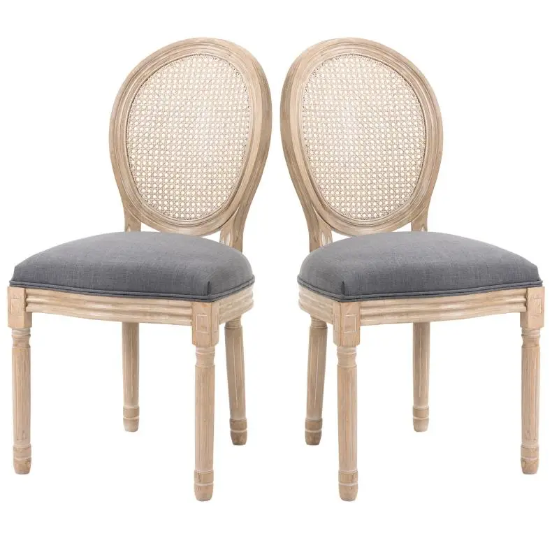 Set of 2 Dining Chairs with Rattan-Style Backrest