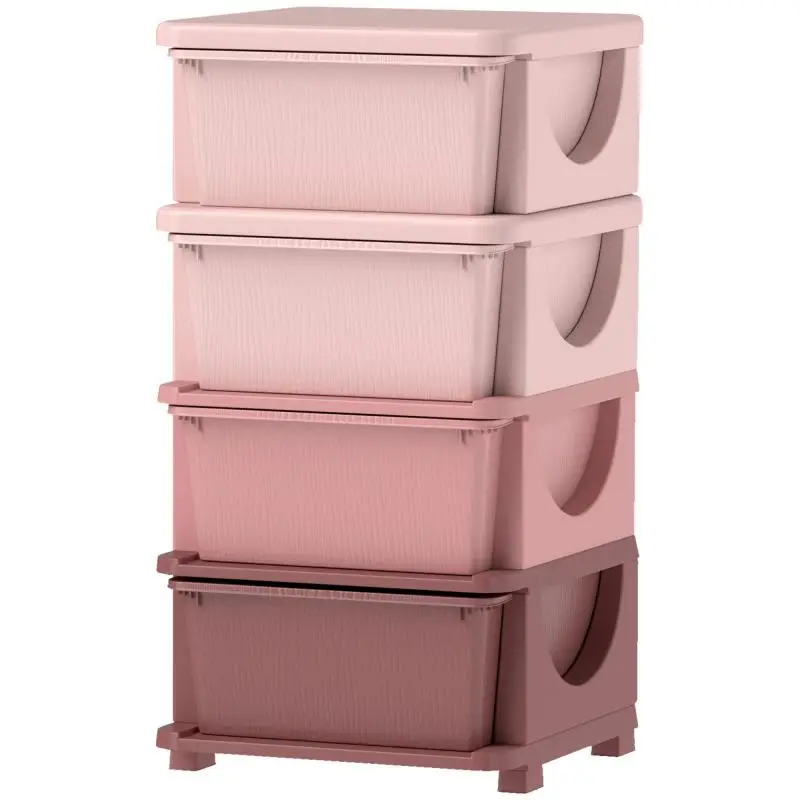 Kids Storage Organiser with 4 Bins, Pink