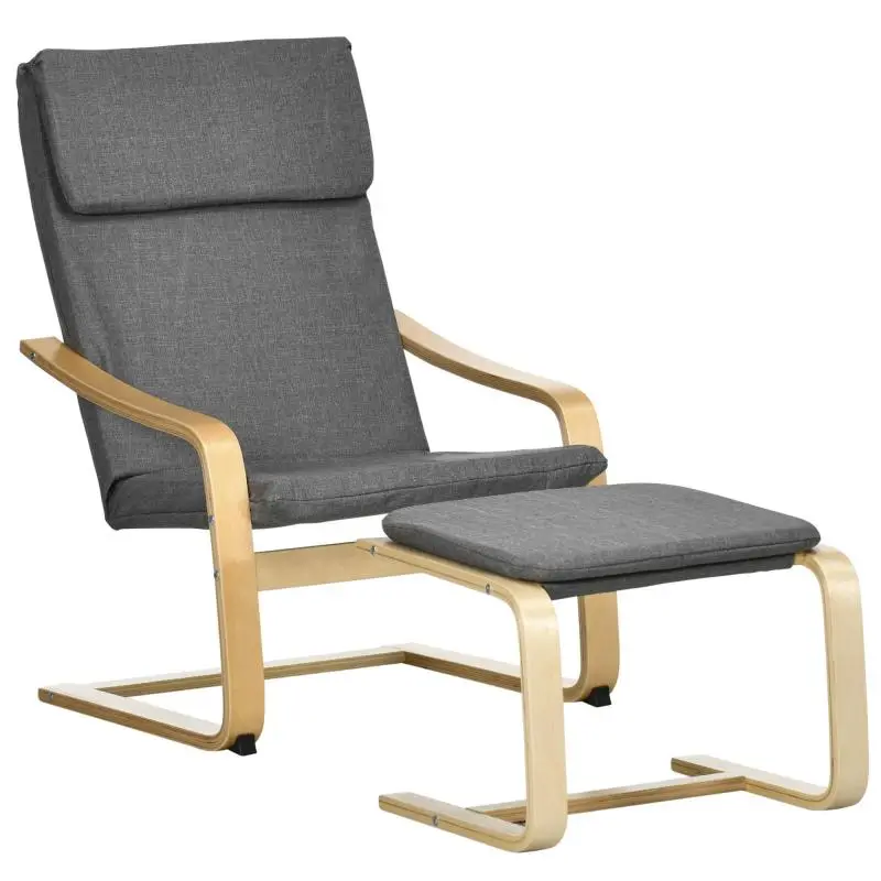 Armchair with Footstool, Grey and Natural
