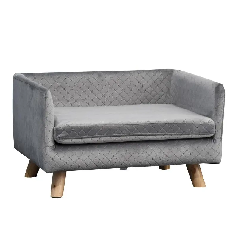 Velvet Dog Sofa with Cushion, Dark Grey