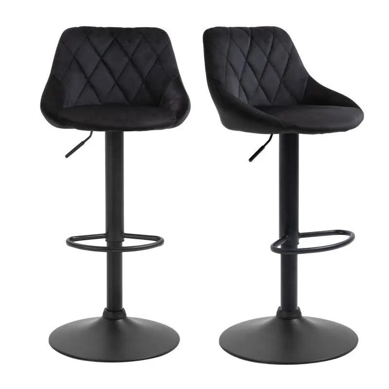 Set of 2 Height-Adjustable Swivel Bar Stools, Black