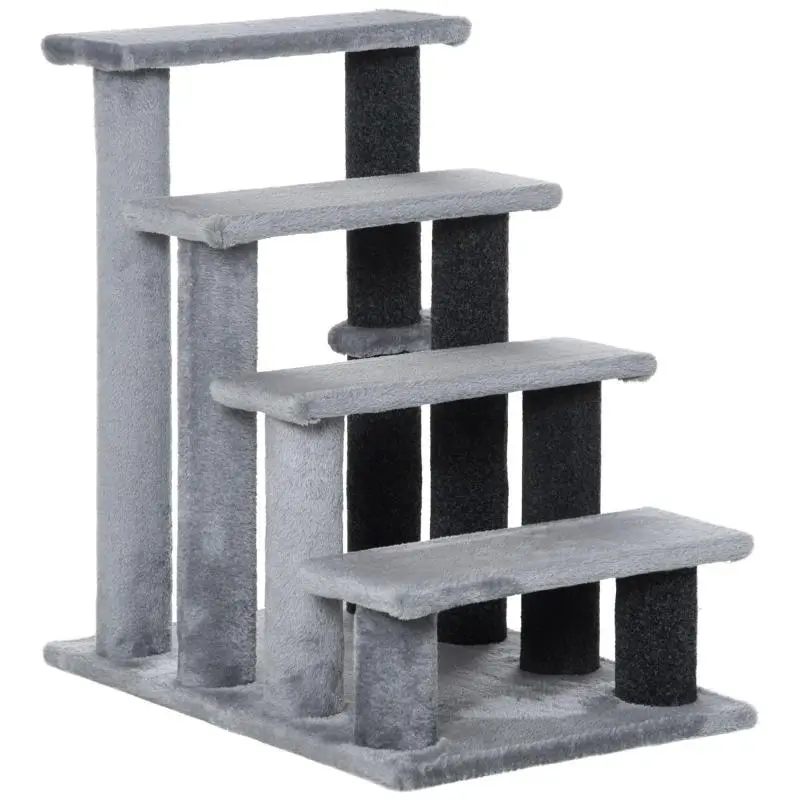 4-Step Pet Stairs with Scratching Posts and Ball