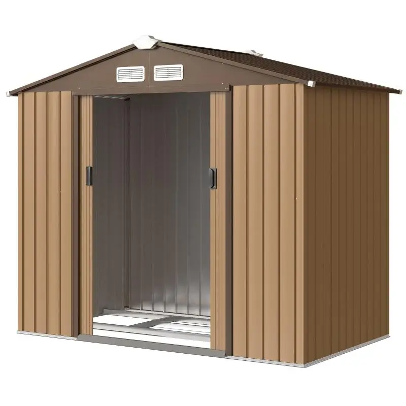 Yellow Metal Garden Shed with Sliding Doors