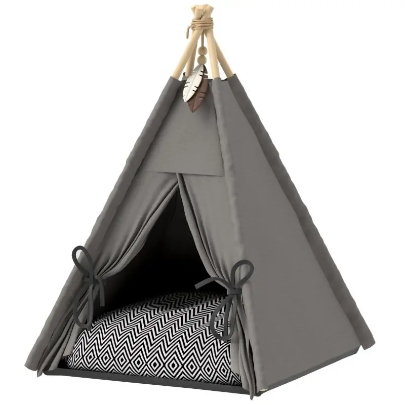 Teepee Pet Bed with Cushion, Grey