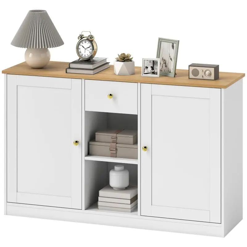 Kitchen Sideboard with Drawer and Shelves, White