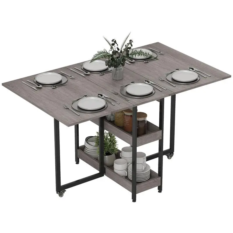 Foldable Drop-Leaf Dining Table, Grey
