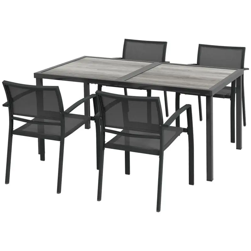 Garden furniture set, garden seating group, 1 table, 4 chairs, 150 x 87 x 72 cm, grey