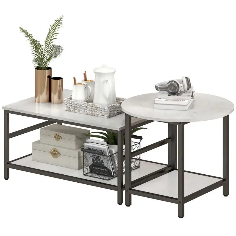 Coffee Table Set, Marble Effect, Black and White