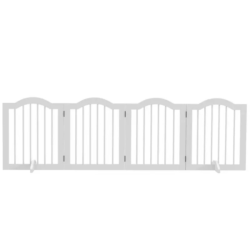 Foldable dog barrier gate, 4 panels, for stairs, hallways, doorways, MDF/solid wood, white