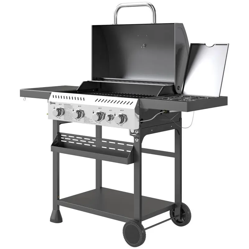 Gas Grill with Side Burner, 135 cm, Black