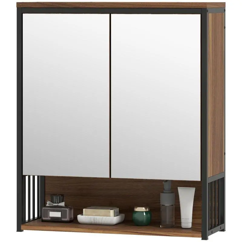 Wall-Mounted Bathroom Mirror Cabinet, Brown