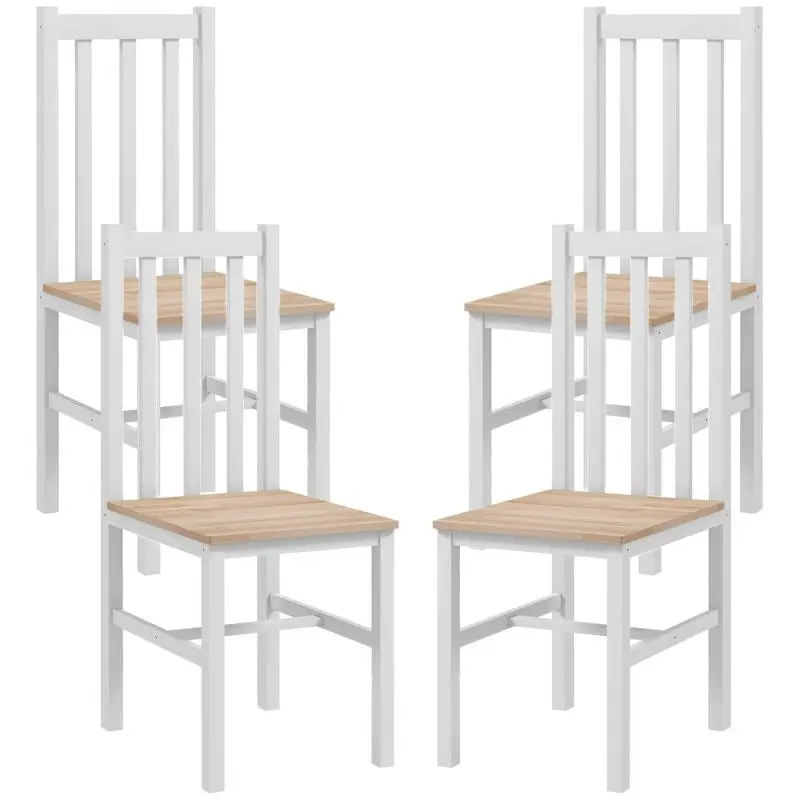 Set of 4 kitchen/dining chairs, solid wood, modern design, 38.5 cm x 47.5 cm x 99 cm, natural