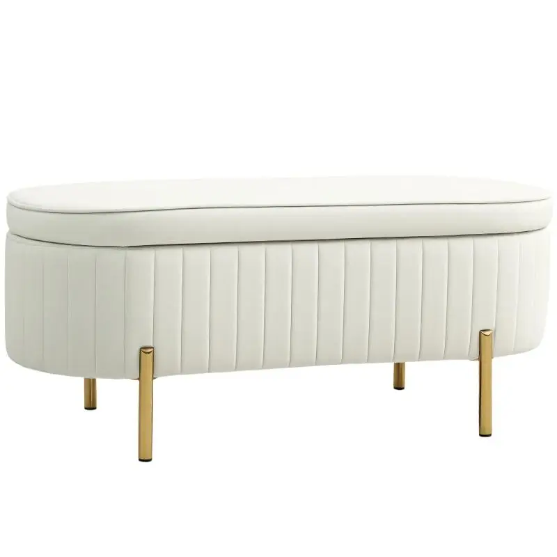 Storage Bench with Hinged Lid, Cream White, 108 cm