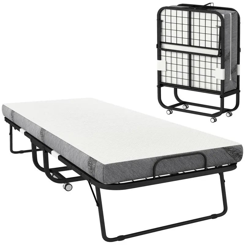 Folding Guest Bed with Wheels, 90 x 200 cm