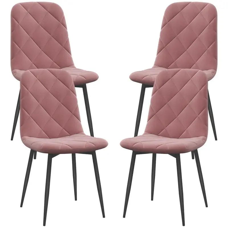 Dining chairs, set of 4, kitchen chairs with backrest, velvet look, armchairs, 45 x 54 x 87 cm, pink