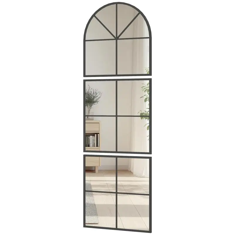 Three-Part Wall Mirror, 60 x 2 x 180 cm, Black