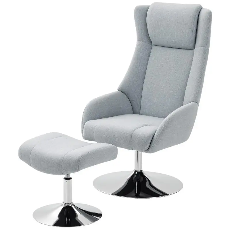 Swivel Recliner Chair with Footstool, Grey