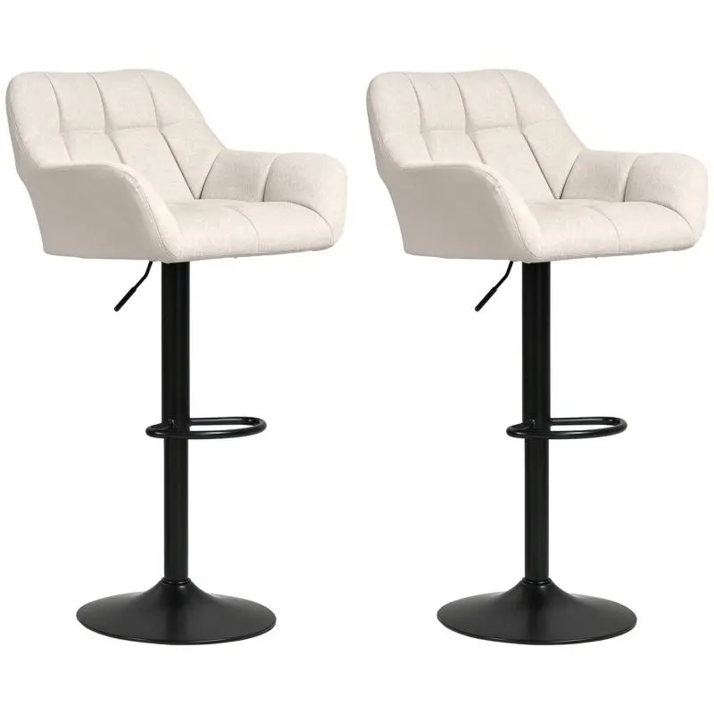 Set of 2 Height Adjustable Bar Stools, Cream White