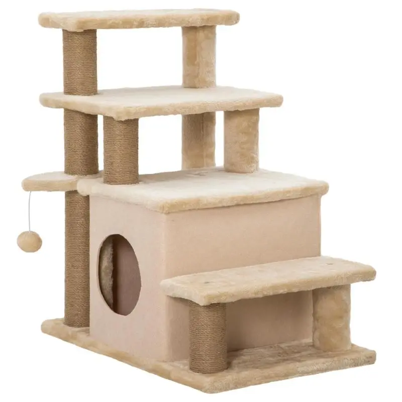 4-Step Cat Stairs with Scratching Posts, Beige