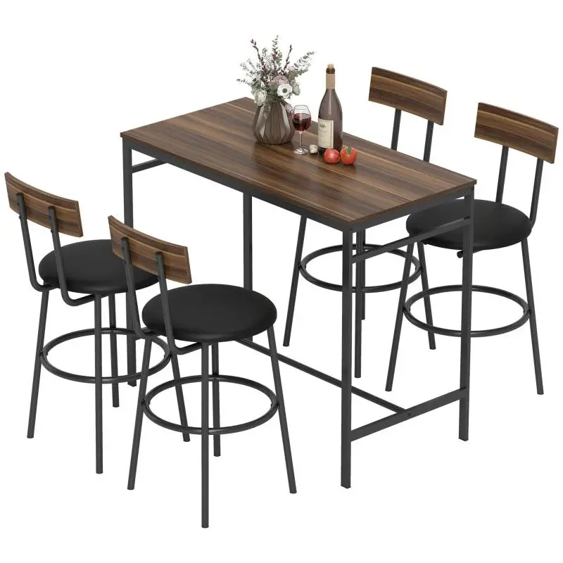5-Piece Bar Table Set with 4 Chairs