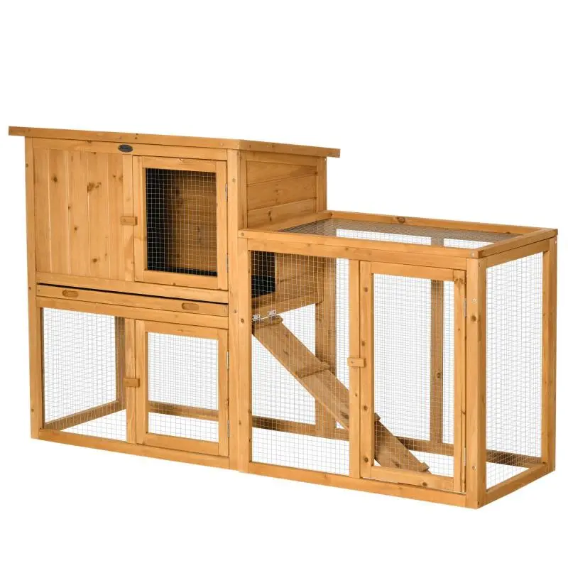 Small Animal Hutch with Outdoor Run, 141 cm