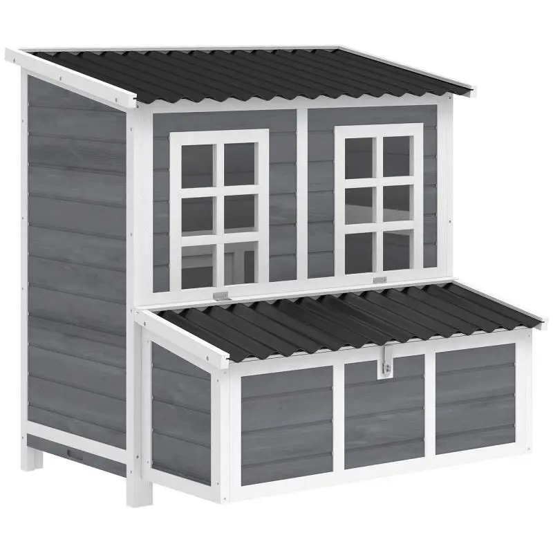 Chicken coop with nesting box for 3-4 chickens, waterproof roof, spruce wood, plastic, 100 x 86 x 100 cm, light grey